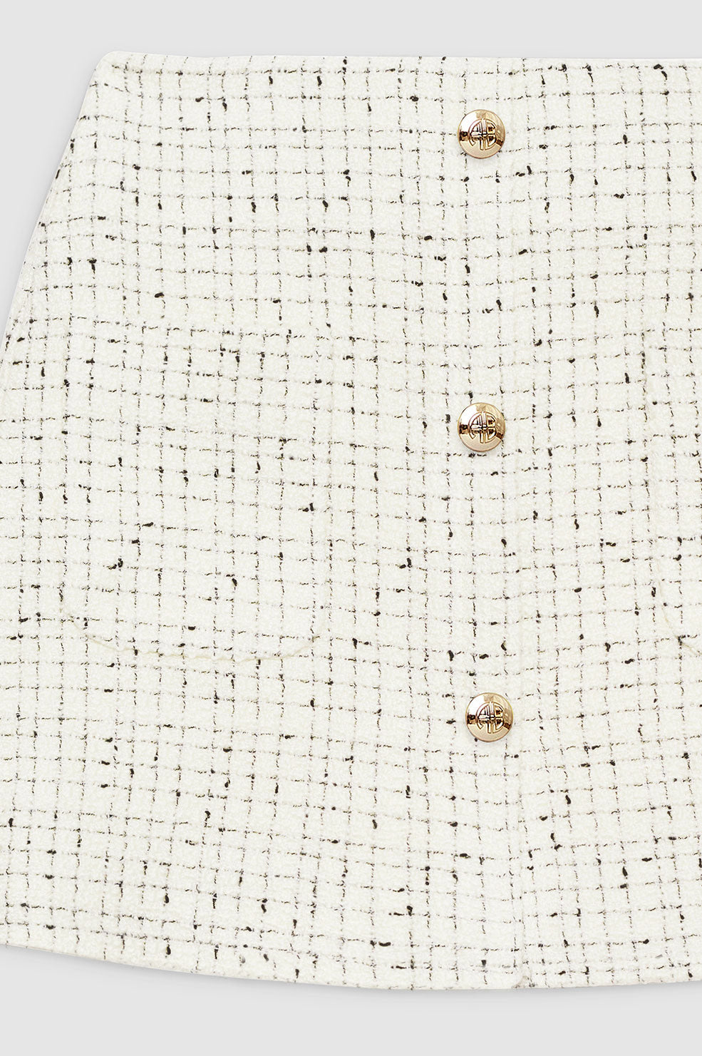 ANINE BING Mateo Skirt - Cream And Black Tweed - Detail View