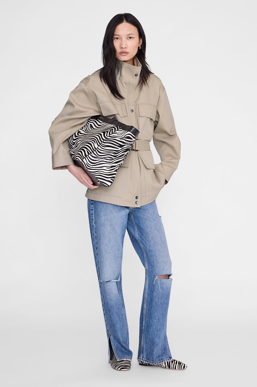 ANINE BING Medium Rio Tote - Zebra - on model front