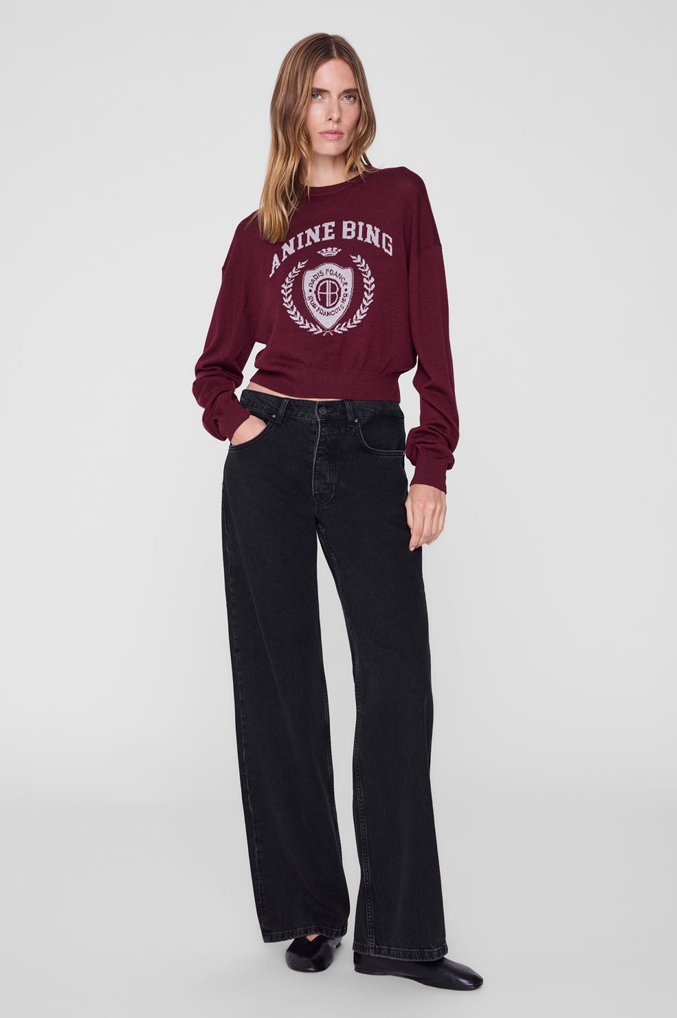 ANINE BING Mia Sweater - Burgundy - on model front