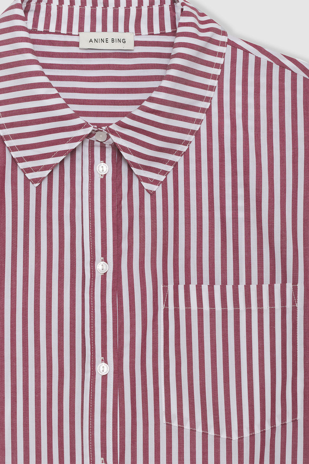ANINE BING Mika Shirt - Red And White Stripe - Detail View