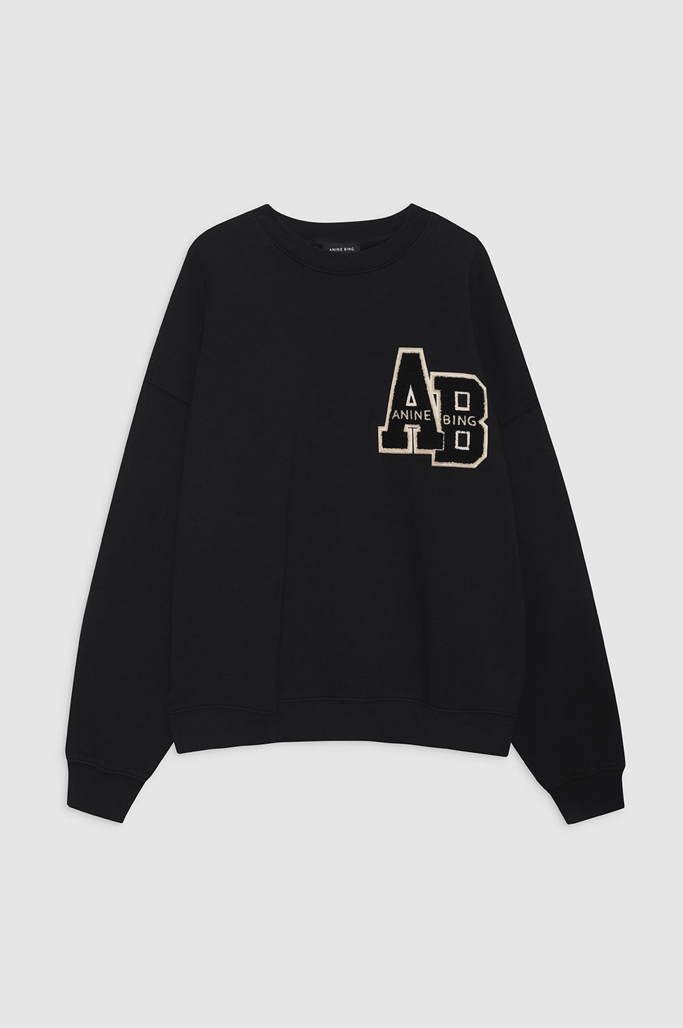 featured-img|ANINE BING Miles Sweatshirt Letterman - Black - Front View
