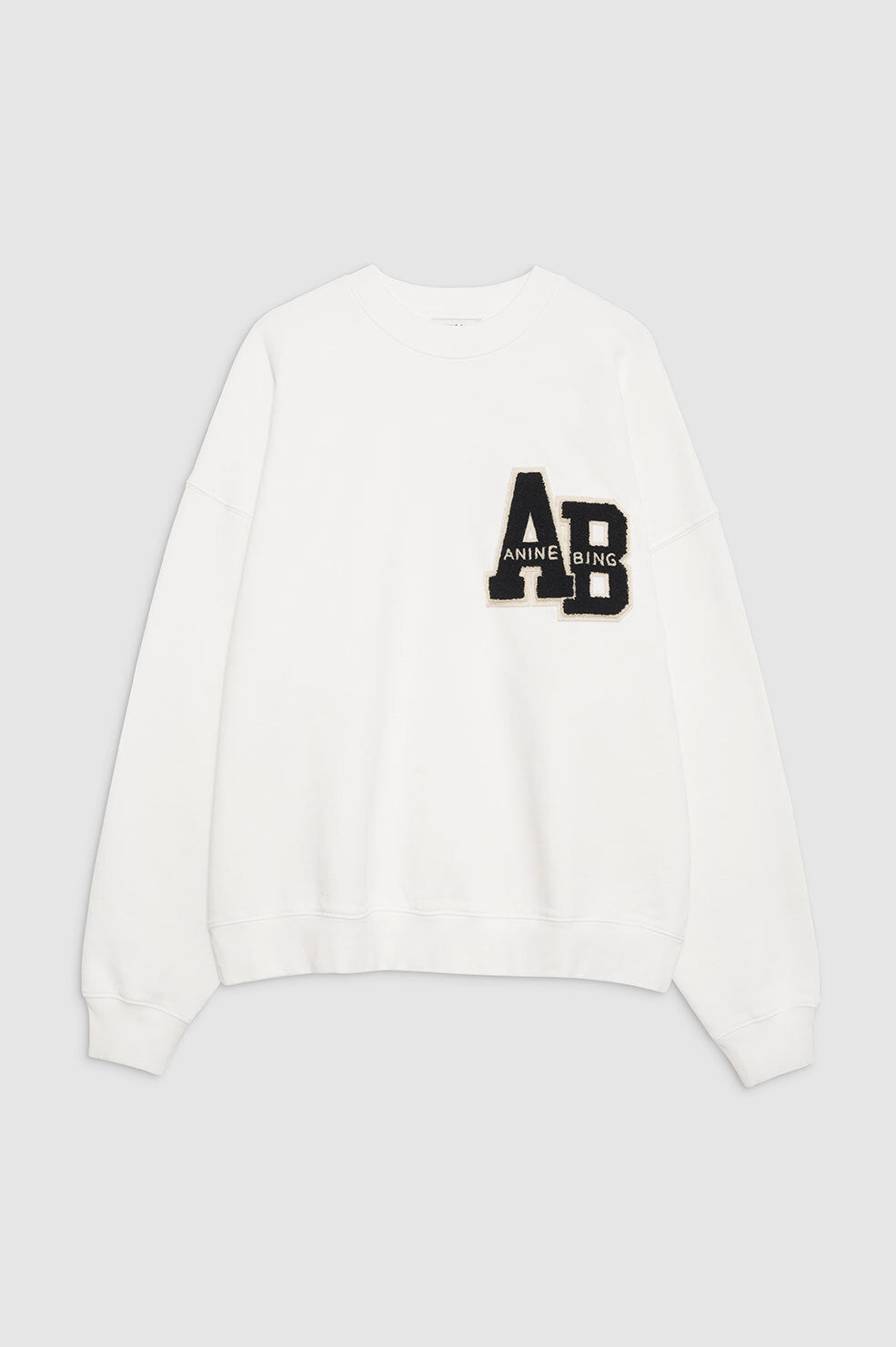 featured-img|ANINE BING Miles Sweatshirt Letterman - Off White - Front View