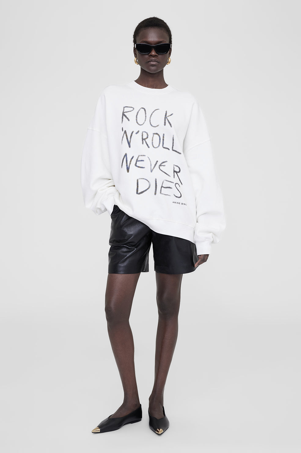 ANINE BING Miles Sweatshirt Rock N Roll - Ivory - On Model Front