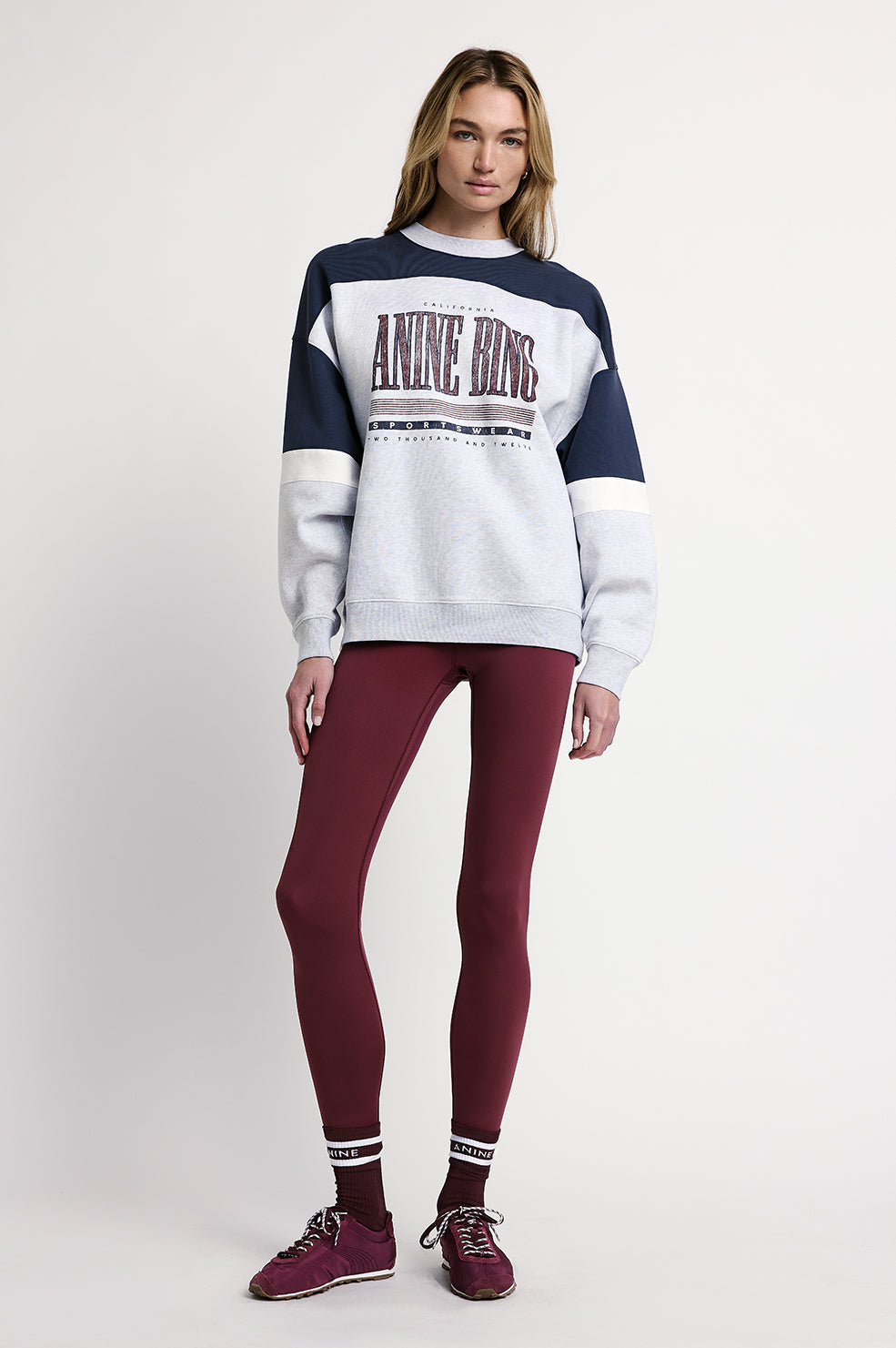 ANINE BING Miles Sweatshirt Sport Colorblock - Heather Grey - on model front
