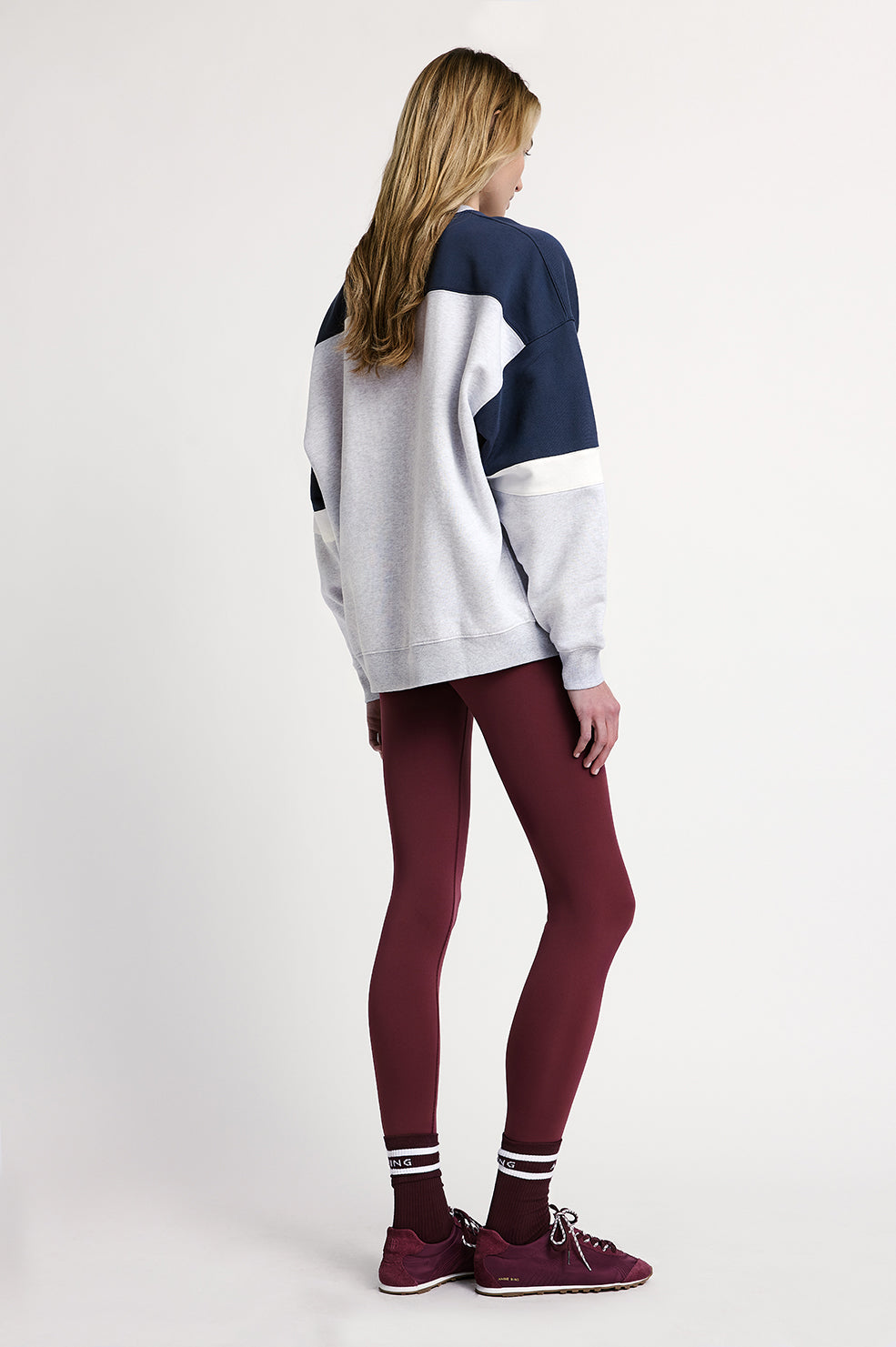 ANINE BING Miles Sweatshirt Sport Colorblock - Heather Grey - on model back