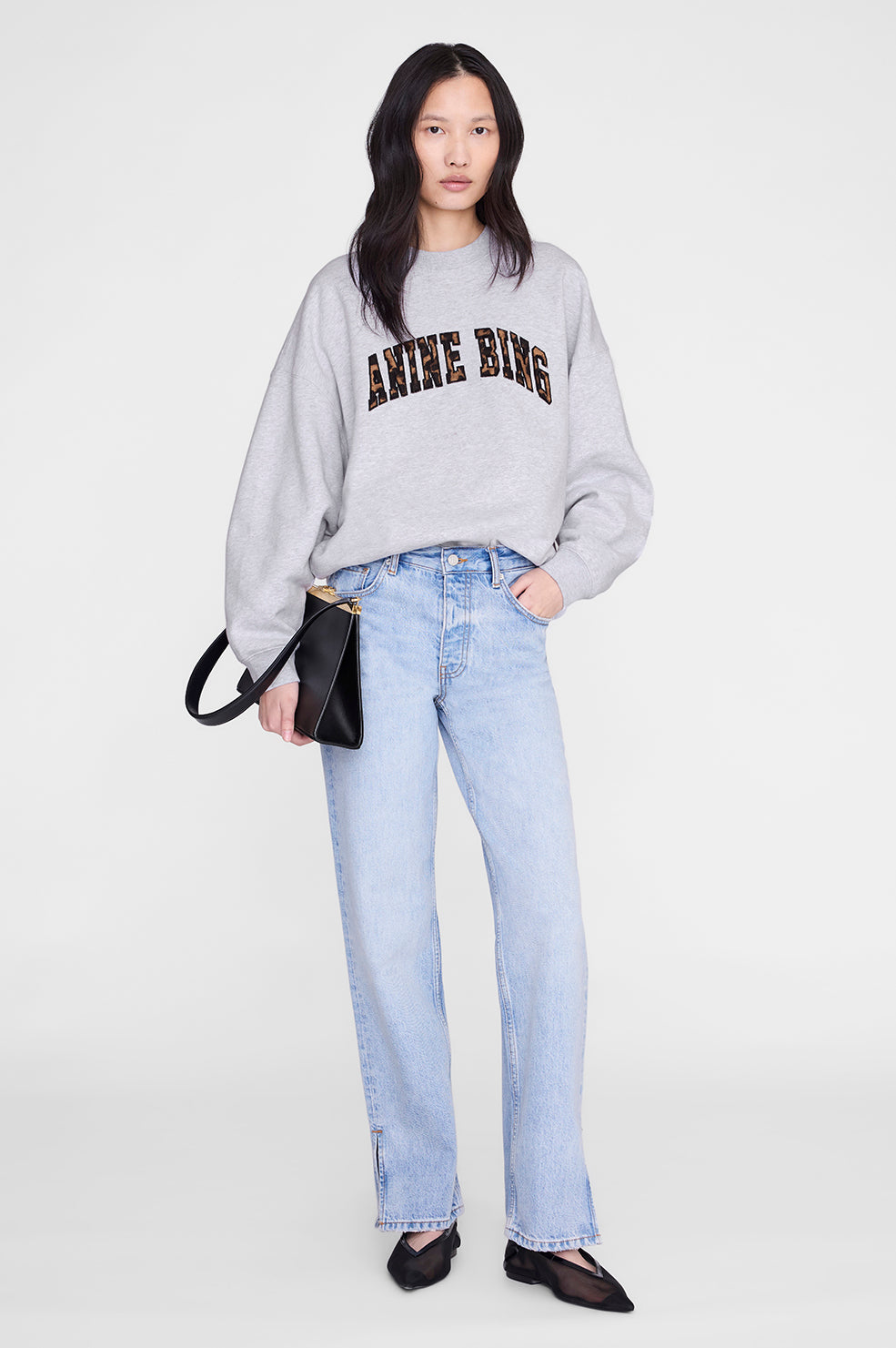 【ANINE BING 】MILES SWEATSHIRT NY スウェット ANINE BING Miles Sweatshirt Anine Bing Leopard - Heather Grey