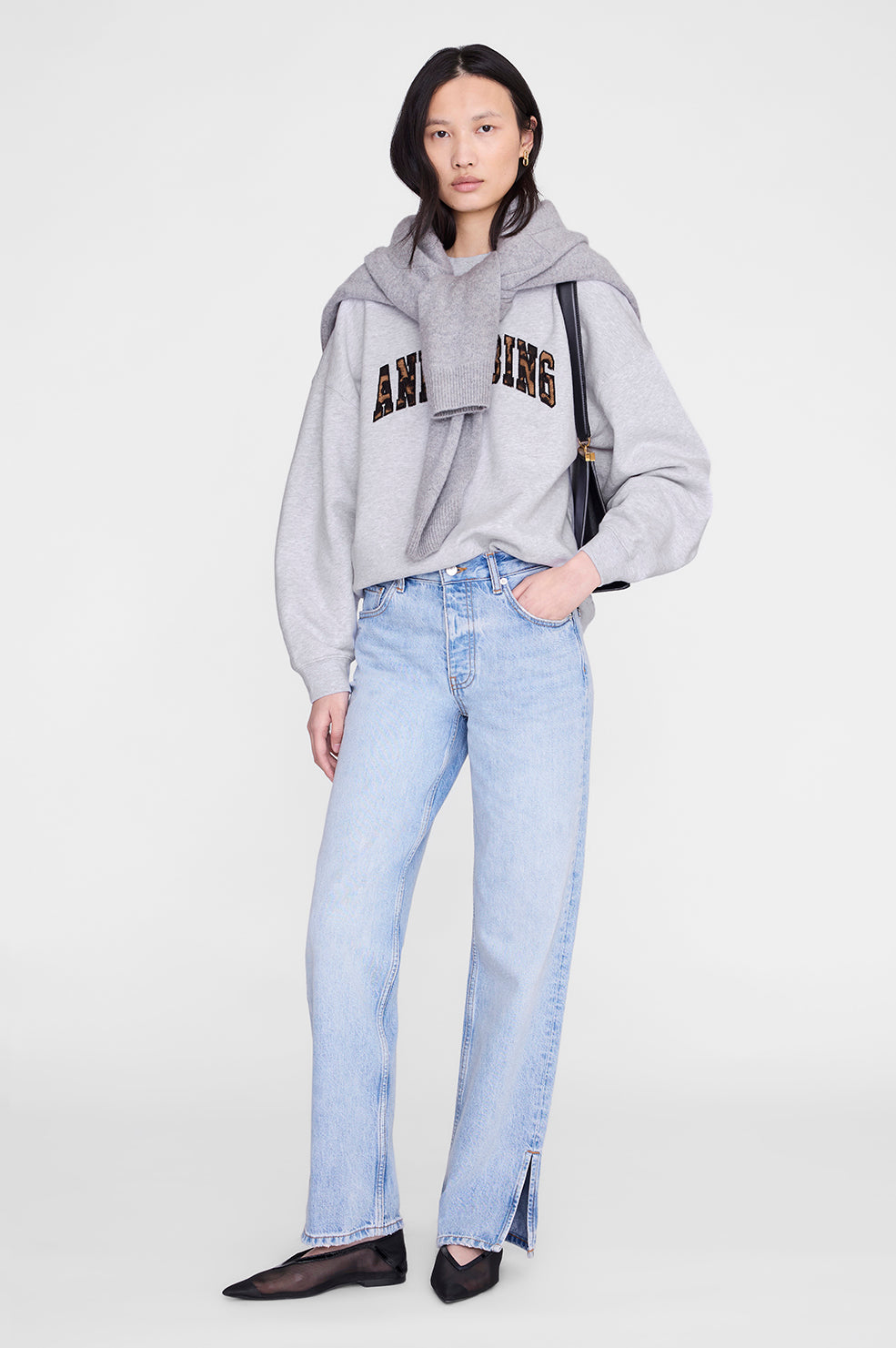 ANINE BING Miles Sweatshirt Anine Bing Leopard - Heather Grey - on model front second image