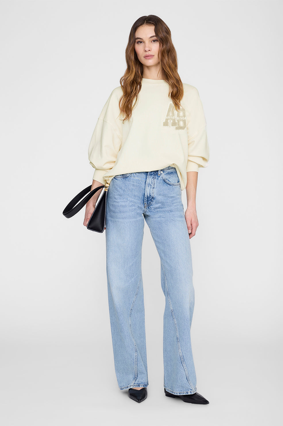 ANINE BING Miles Sweatshirt Letterman - Cream - on model front