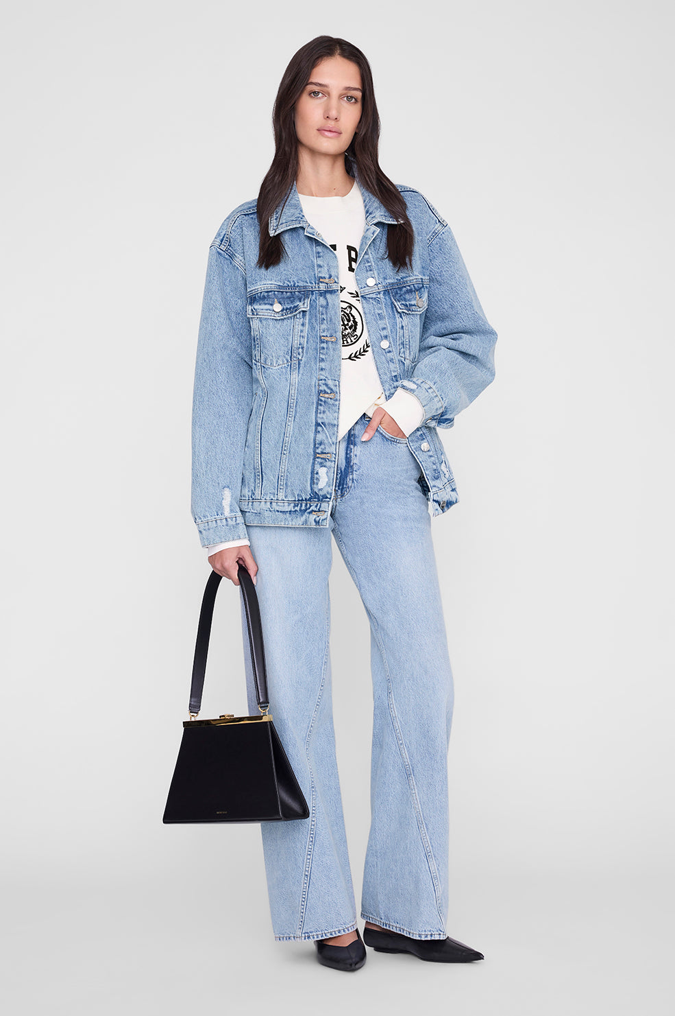 ANINE BING Miles Sweatshirt Collegiate - Cream - on model front second image