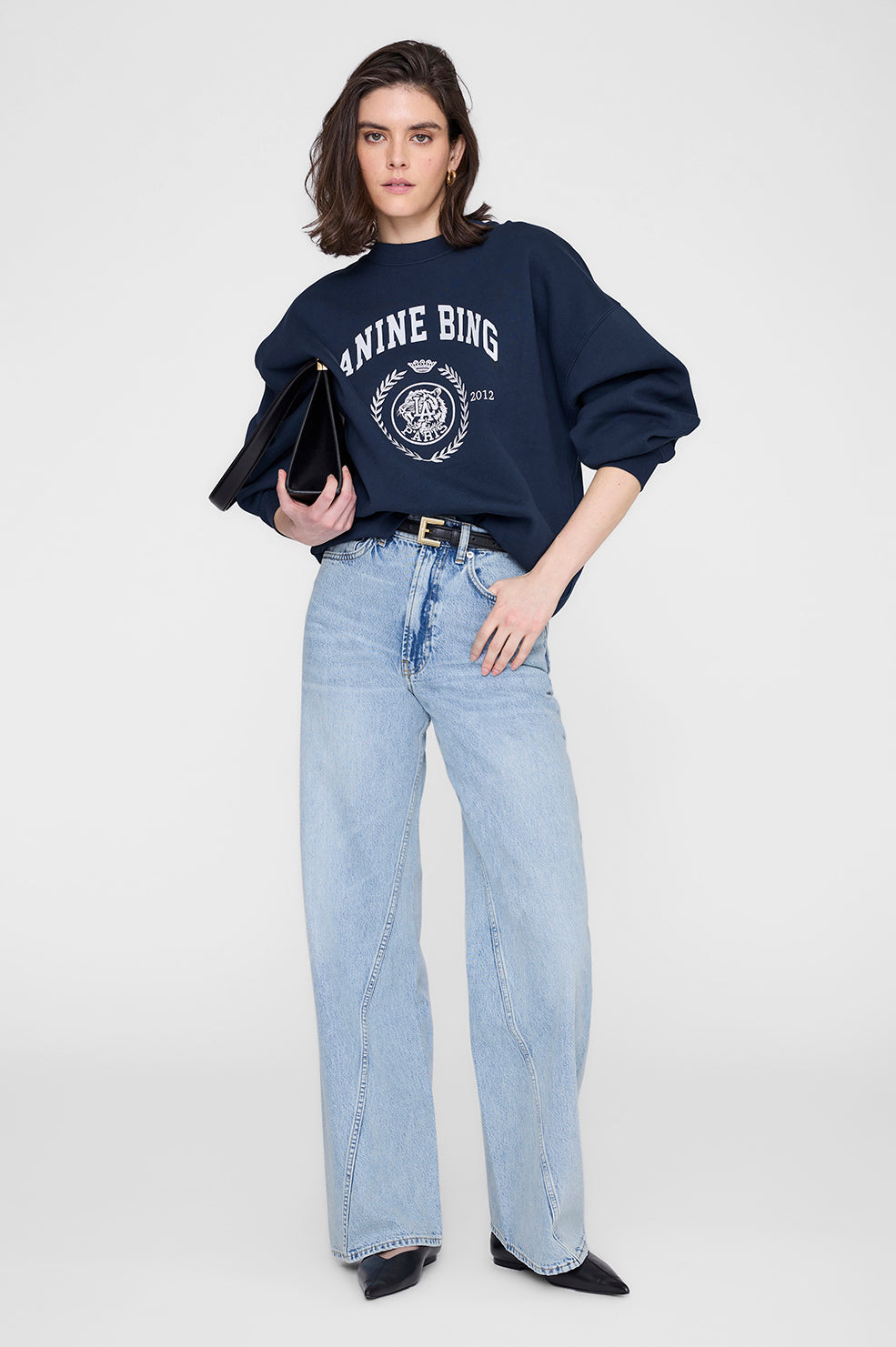 ANINE BING Miles Sweatshirt Collegiate - Dark Navy - on model front