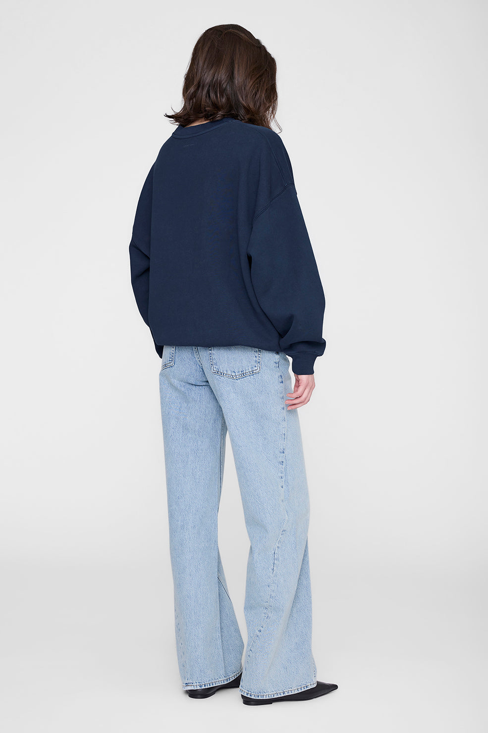 ANINE BING Miles Sweatshirt Collegiate - Dark Navy - on model back