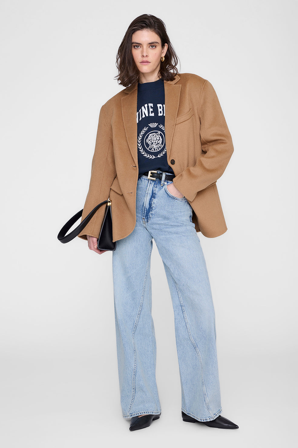 ANINE BING Miles Sweatshirt Collegiate - Dark Navy - on model front second image