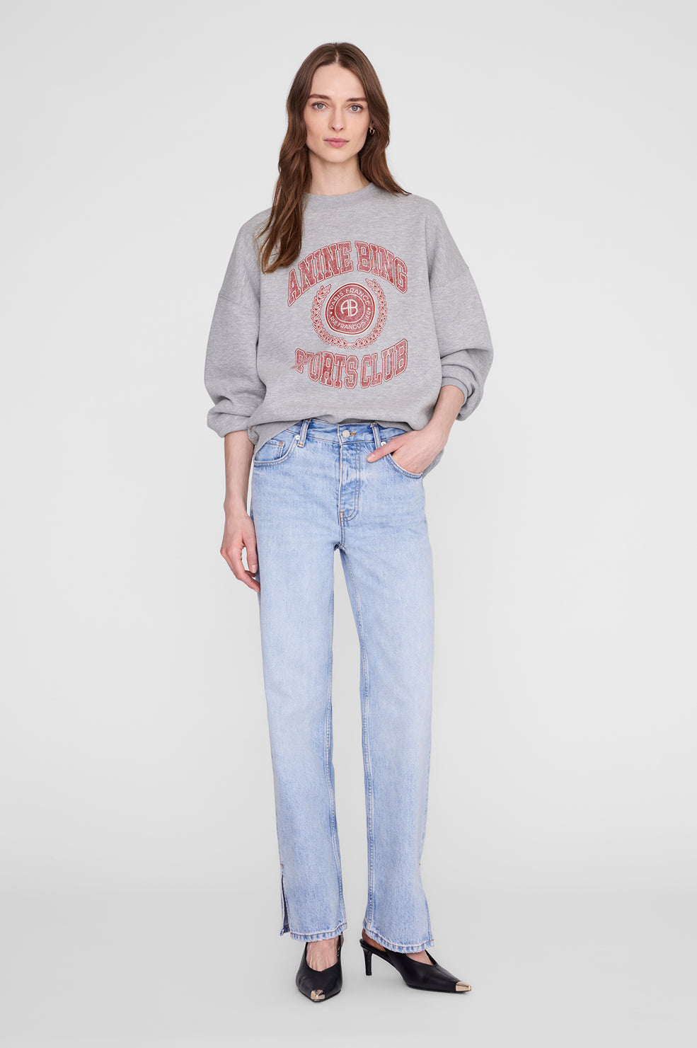 ANINE BING Miles Sweatshirt Collegiate - Grey - on model front