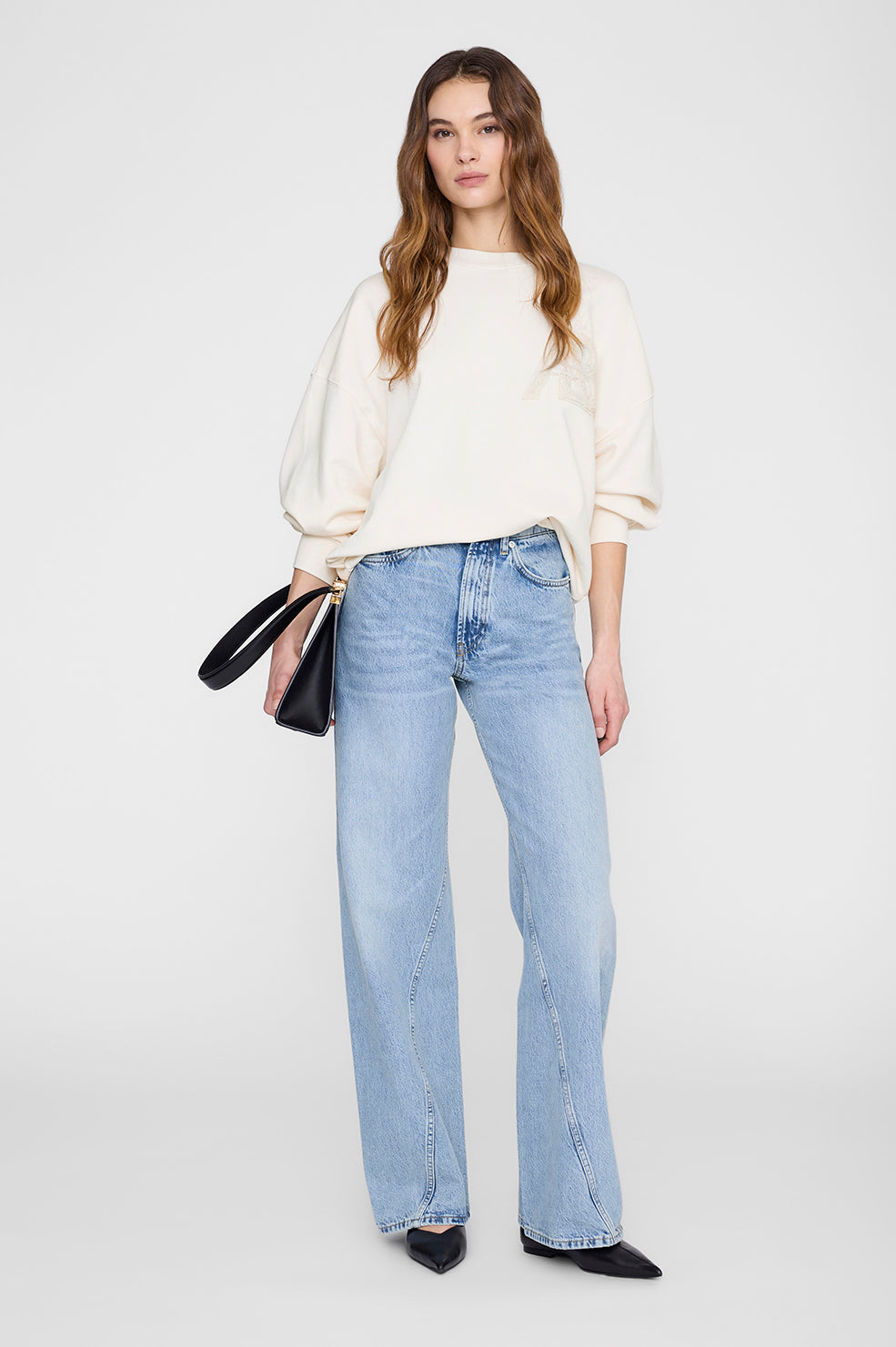 ANINE BING Miles Sweatshirt Letterman - Cream - on model front