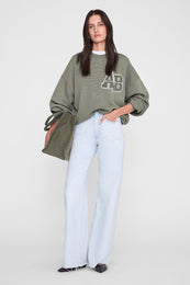 ANINE BING Miles Sweatshirt Letterman - Sage - on model front