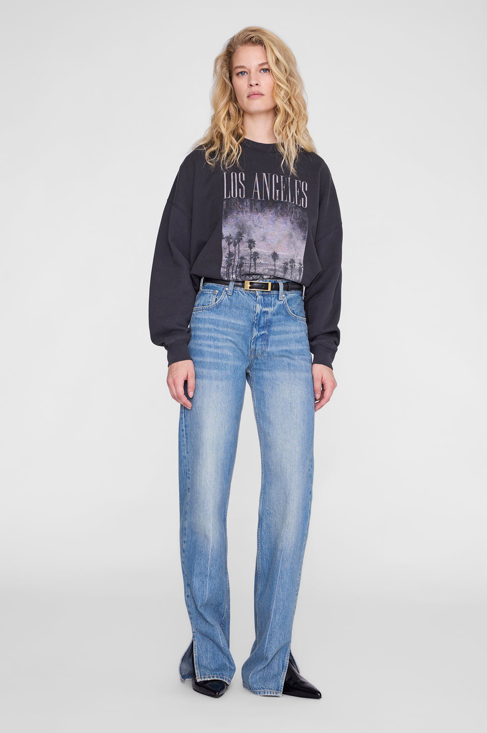 ANINE BING Miles Sweatshirt Los Angeles - Vintage Black - on model front