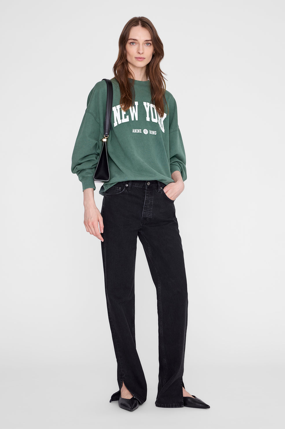 ANINE BING Miles Sweatshirt New York University - Cilantro - on model front