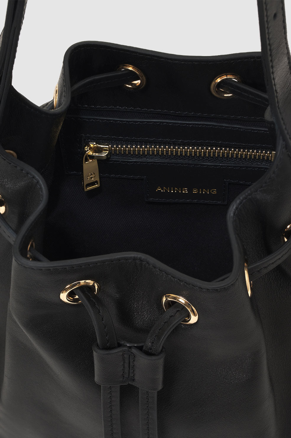 ANINE BING Mini Alana Bucket Bag - Black - Inside View