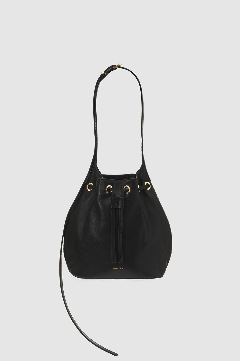 ANINE BING Mini Alana Bucket Bag - Black - Front View