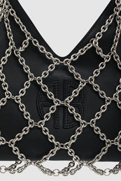 ANINE BING Mini Gaia Chain Bag - Black And Silver - Detail View