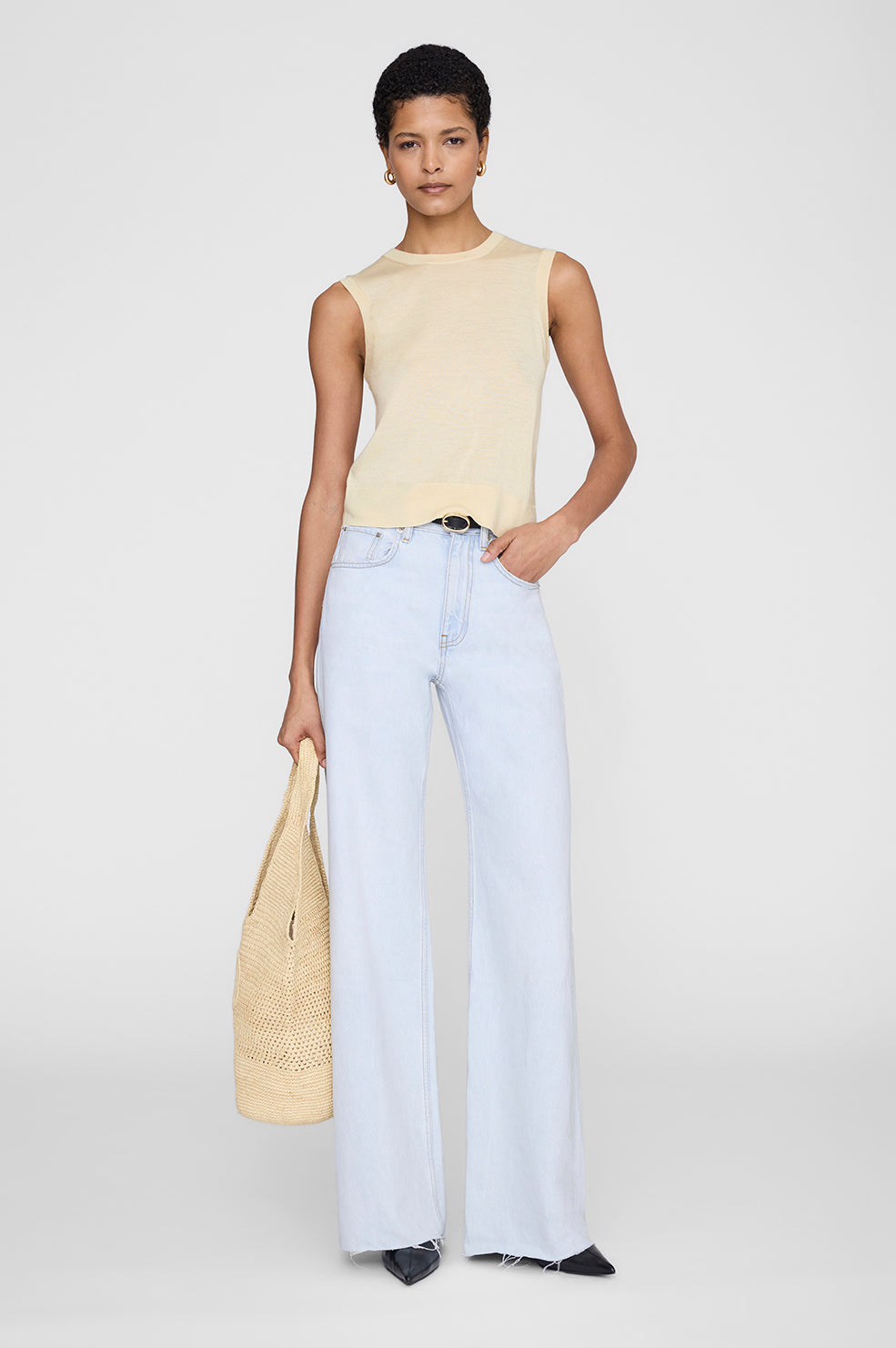ANINE BING Moni Crop Tank - Butter Yellow - on model front