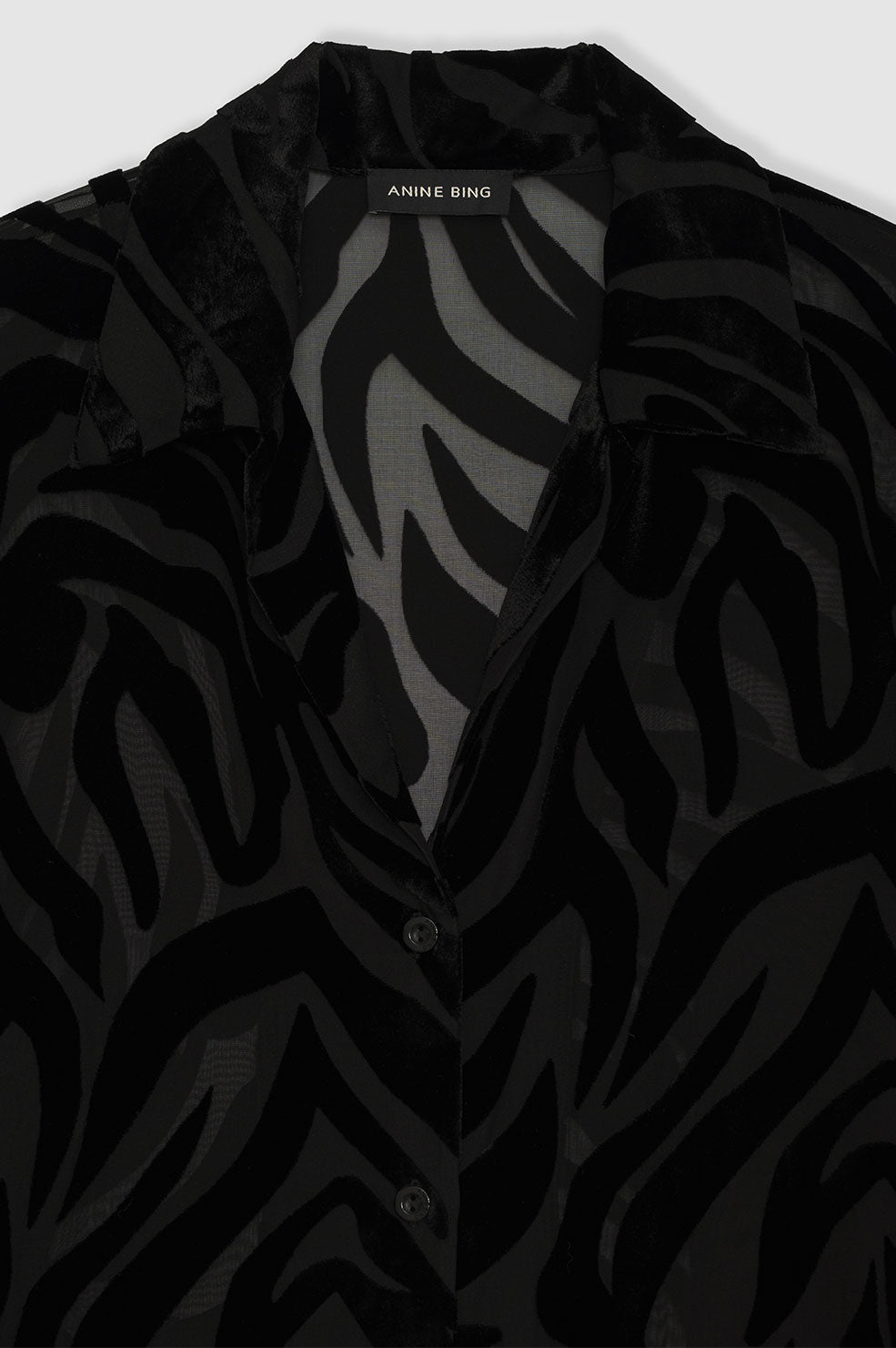 ANINE BING Mylah Shirt - Black Zebra Burnout - Detail View