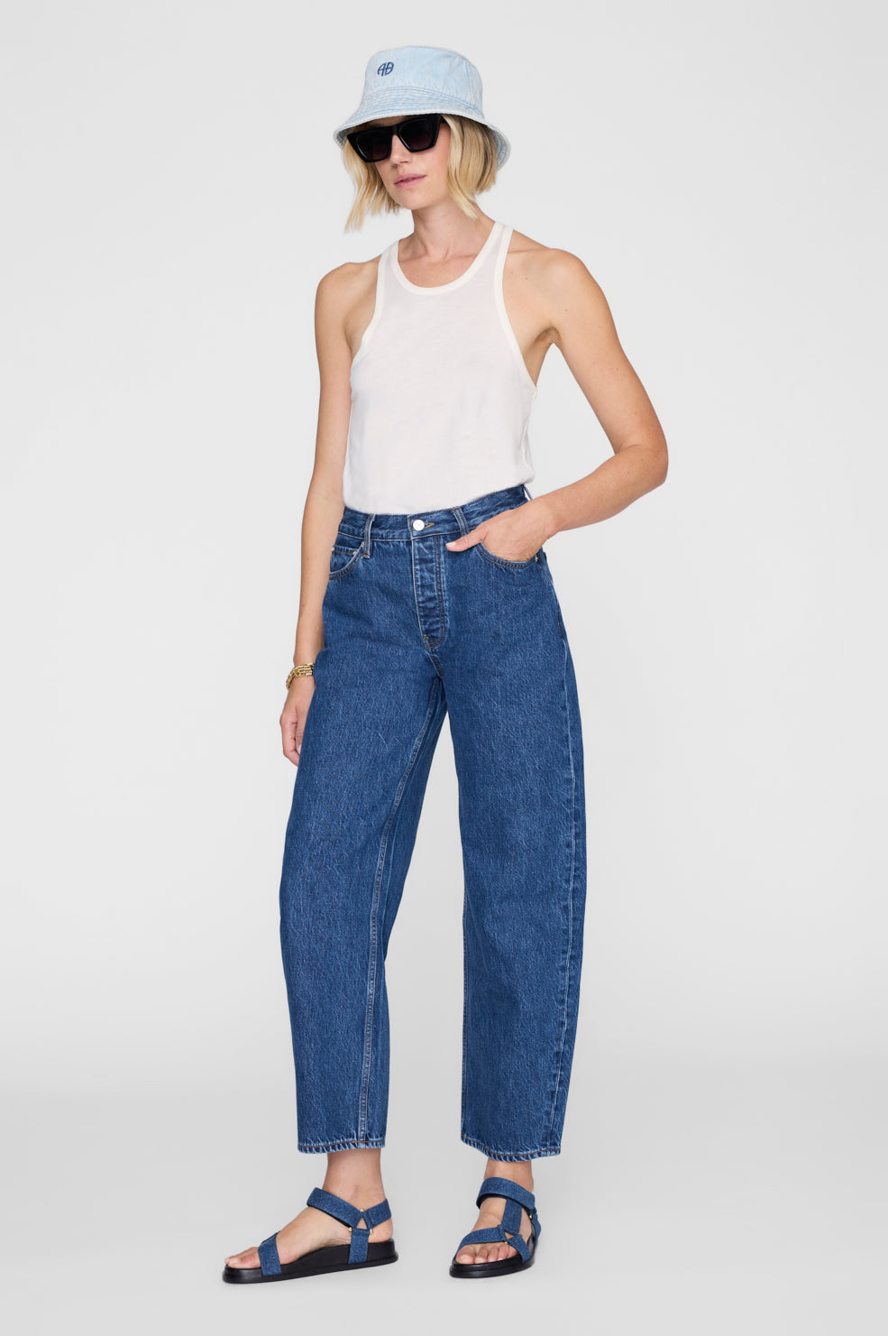 ANINE BING Nicks Bucket Hat - Lucid Blue - on model front 