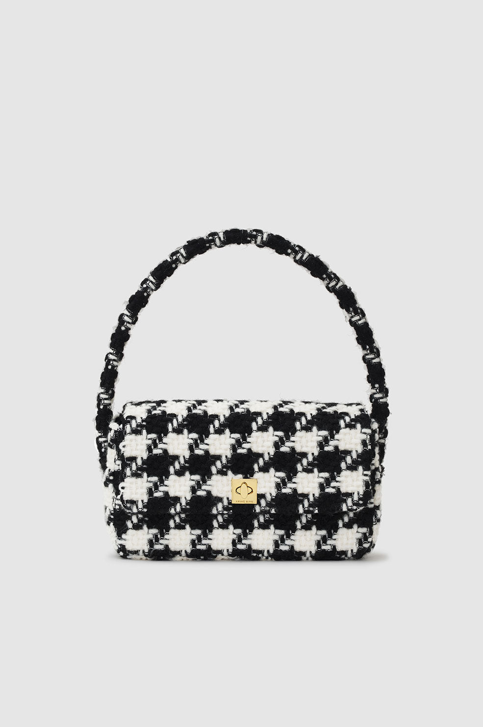 ANINE BING Nico Bag - Black And White Houndstooth - Front View
