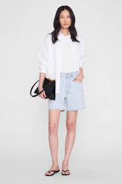 ANINE BING Noelle Thong Sandals - Embossed Black - on model front