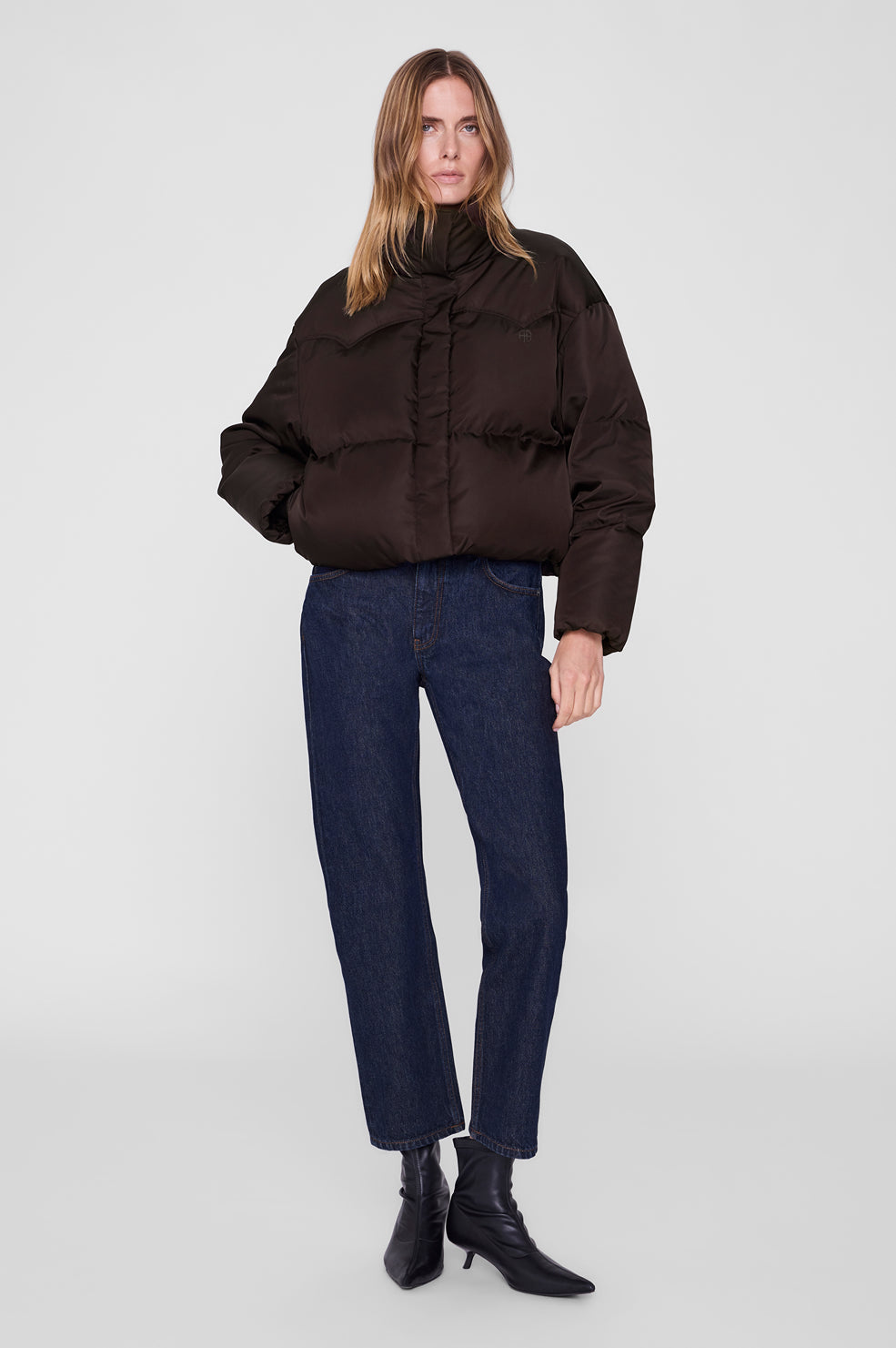 ANINE BING Oslo Cropped Puffer - Dark Brown - on model back