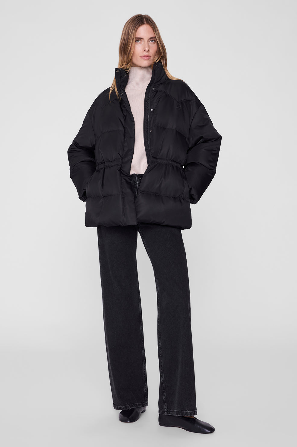 ANINE BING Oslo Long Puffer - Black - on model front