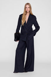 ANINE BING Paola Trouser - Navy Pinstripe - on model front second image