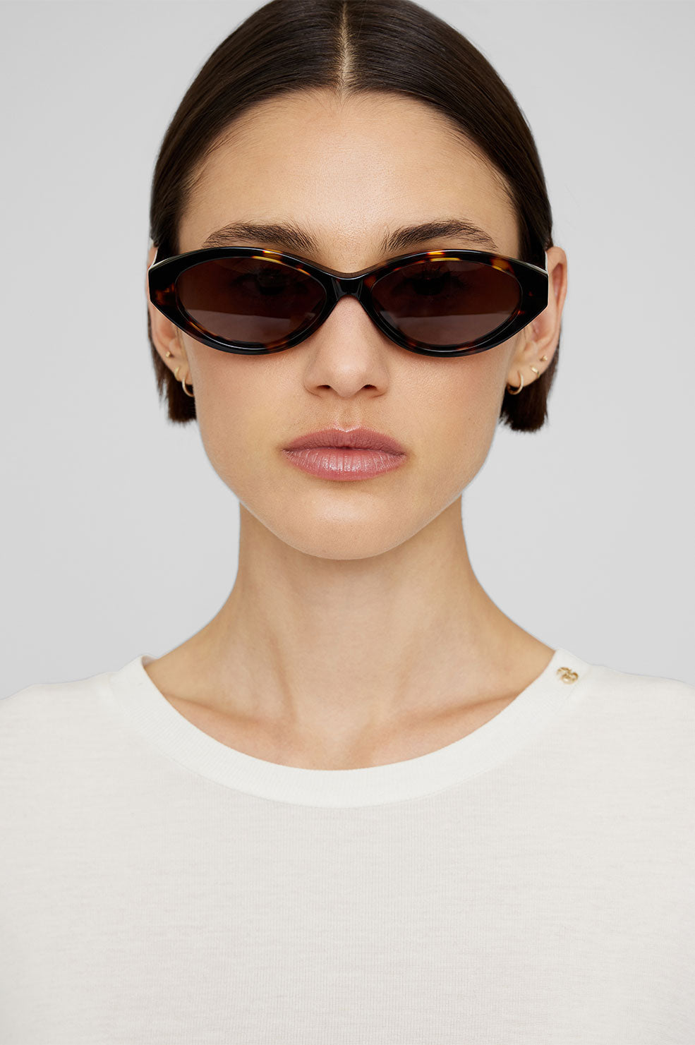 ANINE BING Paris Sunglasses - Dark Tortoise - On Model Front