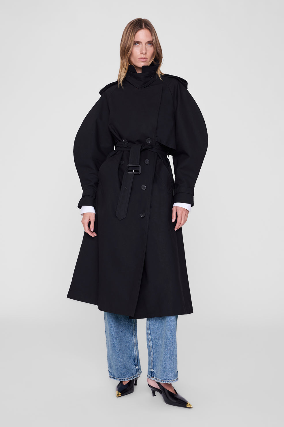 ANINE BING Pascale Maxi Trench - Black - on model front second image