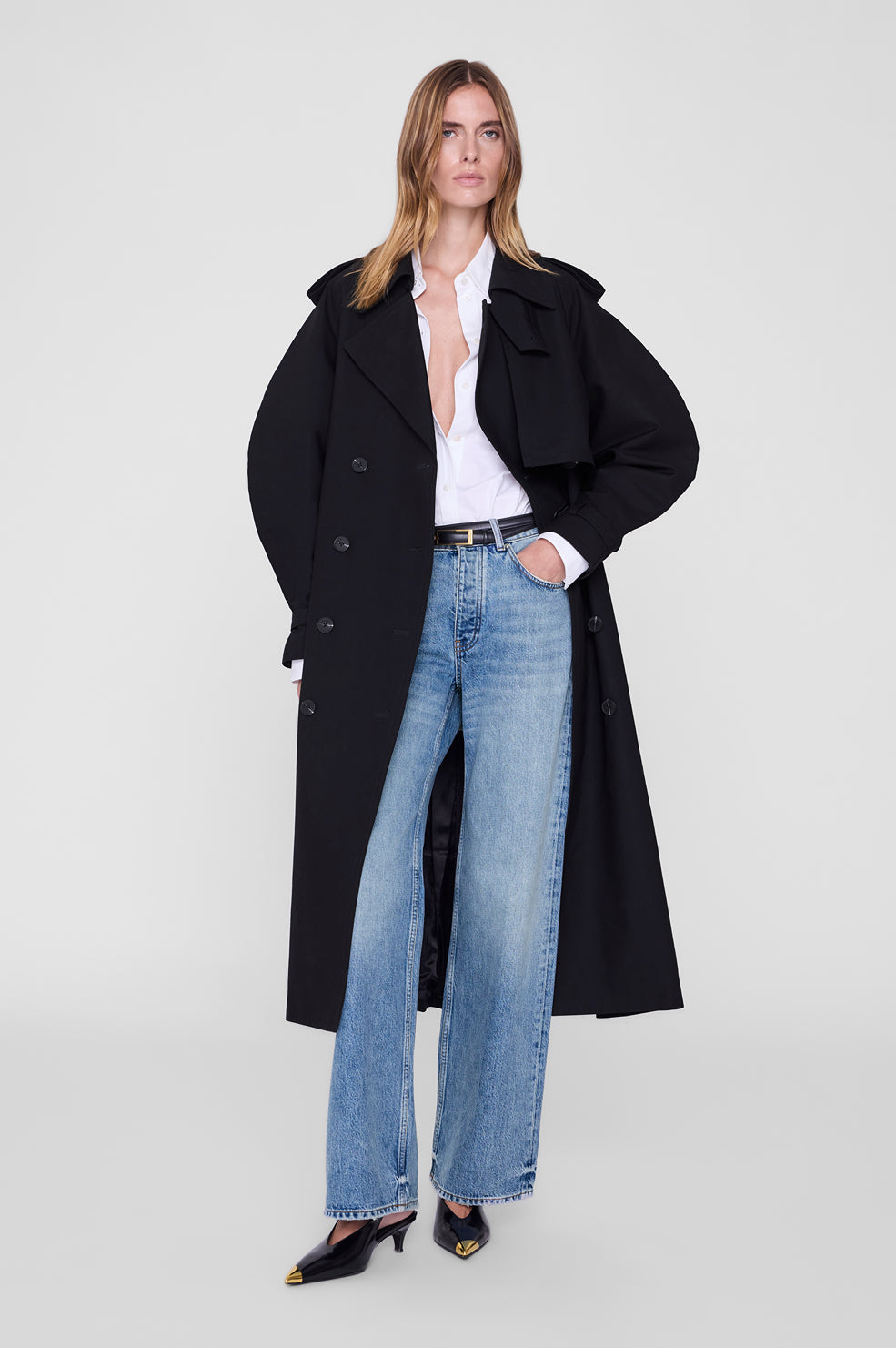 ANINE BING Pascale Maxi Trench - Black - on model front