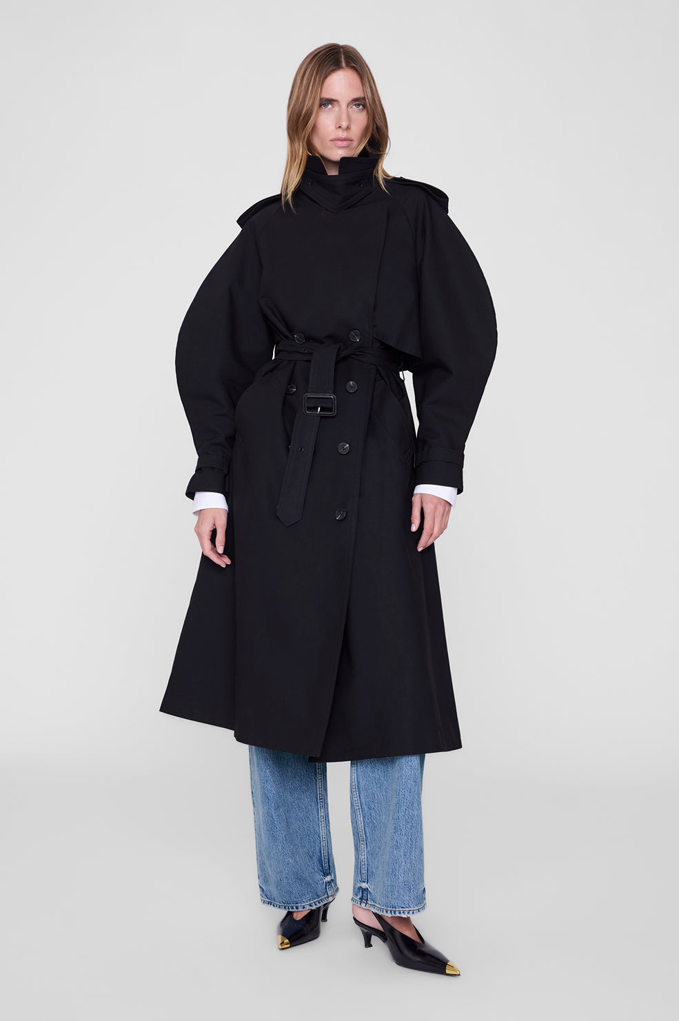 ANINE BING Pascale Maxi Trench - Black - on model front second image