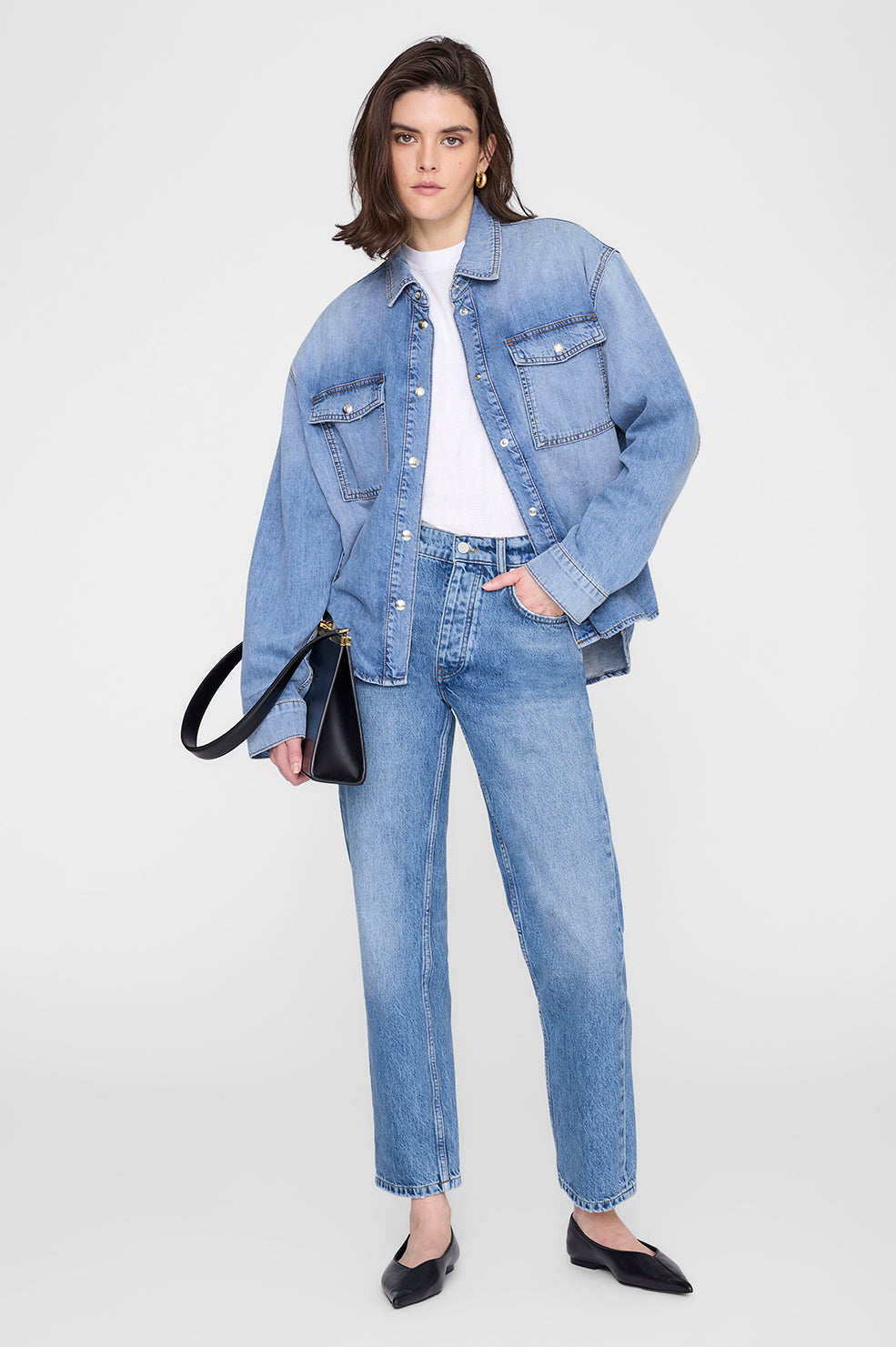 ANINE BING Paxton Shirt - Tidal Blue - front view