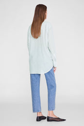 ANINE BING Plaza Shirt - Green And White Mini Stripe - on model back