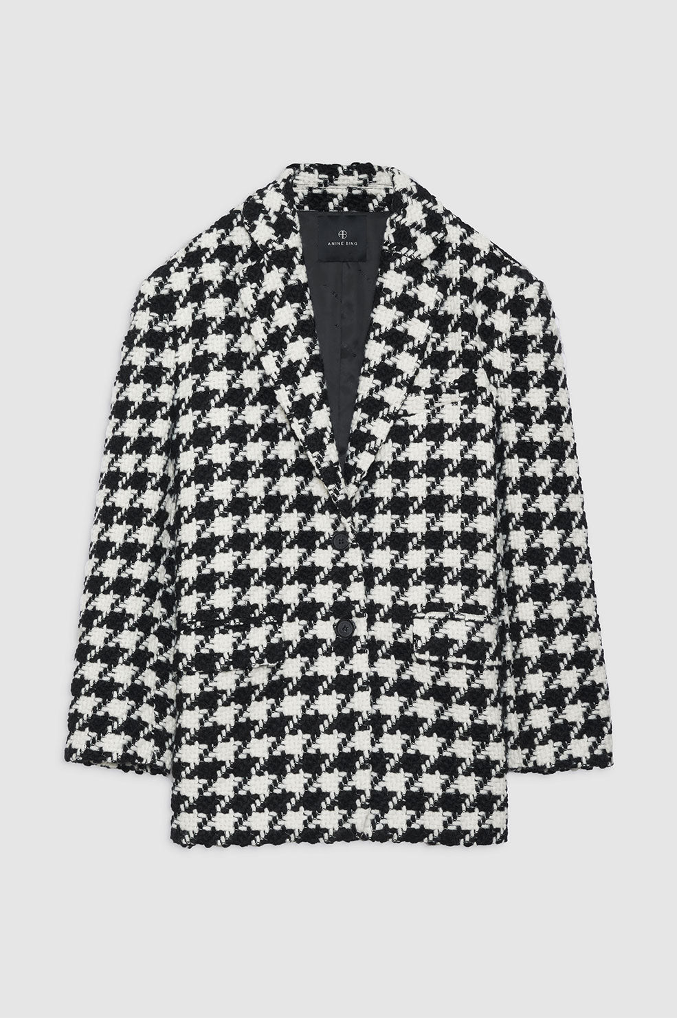 ANINE BING Quinn Blazer - Black And White Houndstooth - Front View