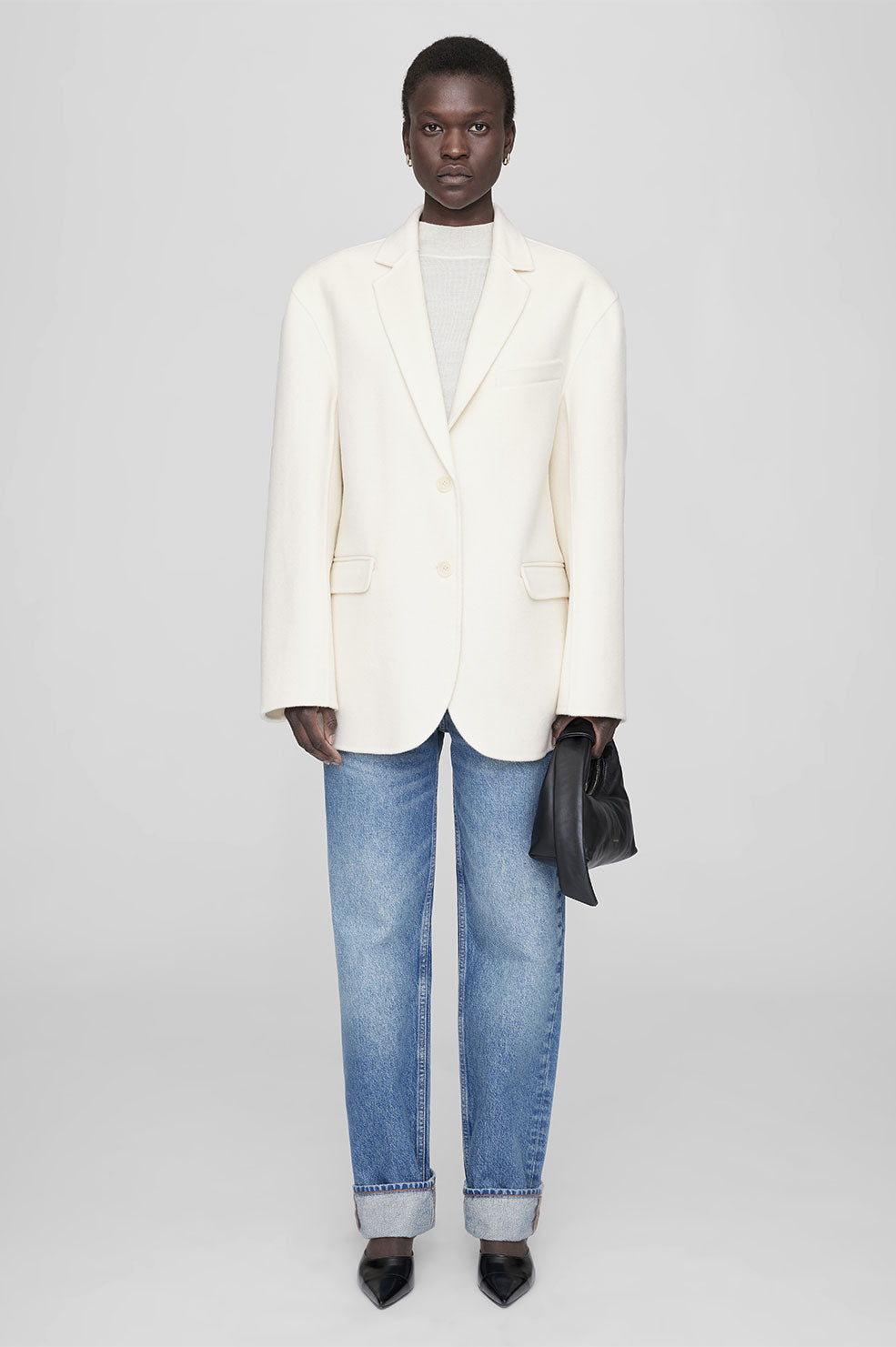 ANINE BING Quinn Blazer - White Cashmere Blend