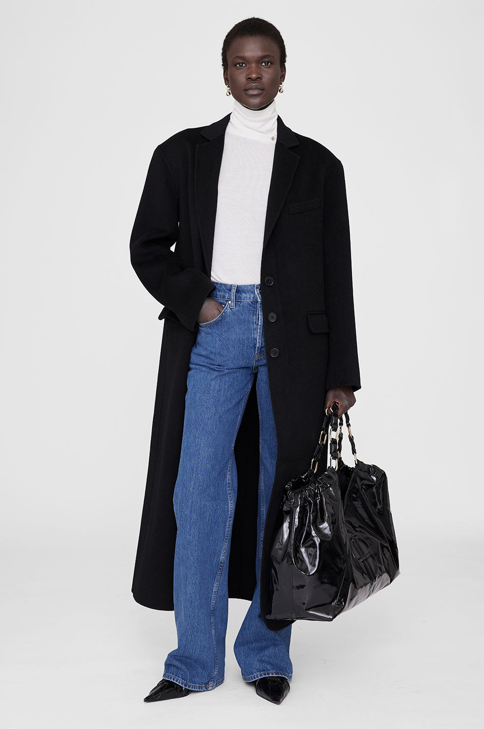 ANINE BING Quinn Coat - Black Cashmere Blend - On Model Front