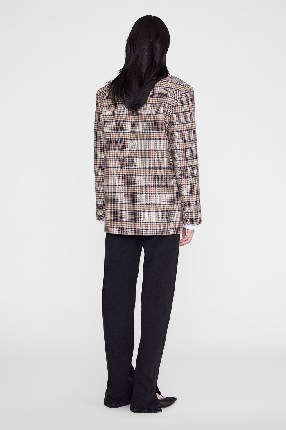 ANINE BING Quinn Blazer - Beige And Navy Checks - on model back