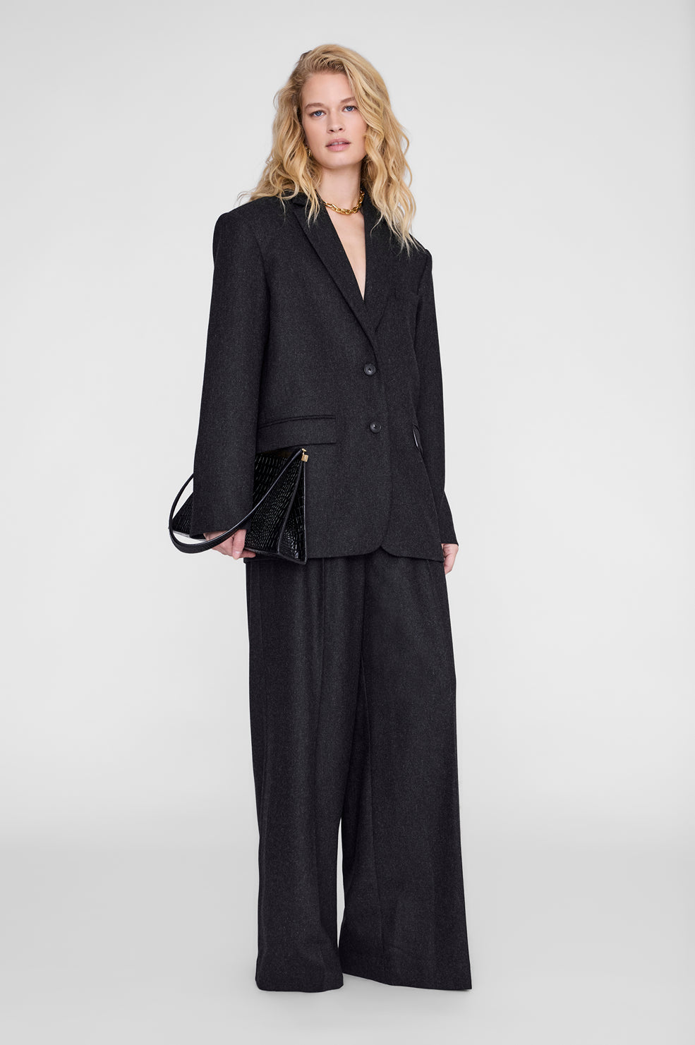 ANINE BING Quinn Blazer - Dark Grey - on model front second image