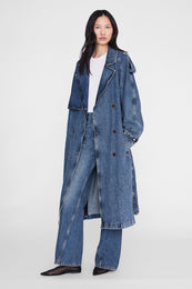 ANINE BING Rickie Maxi Trench - Cabana Blue - on model front second image