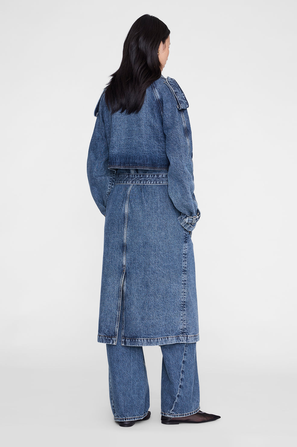 ANINE BING Rickie Maxi Trench - Cabana Blue - on model back