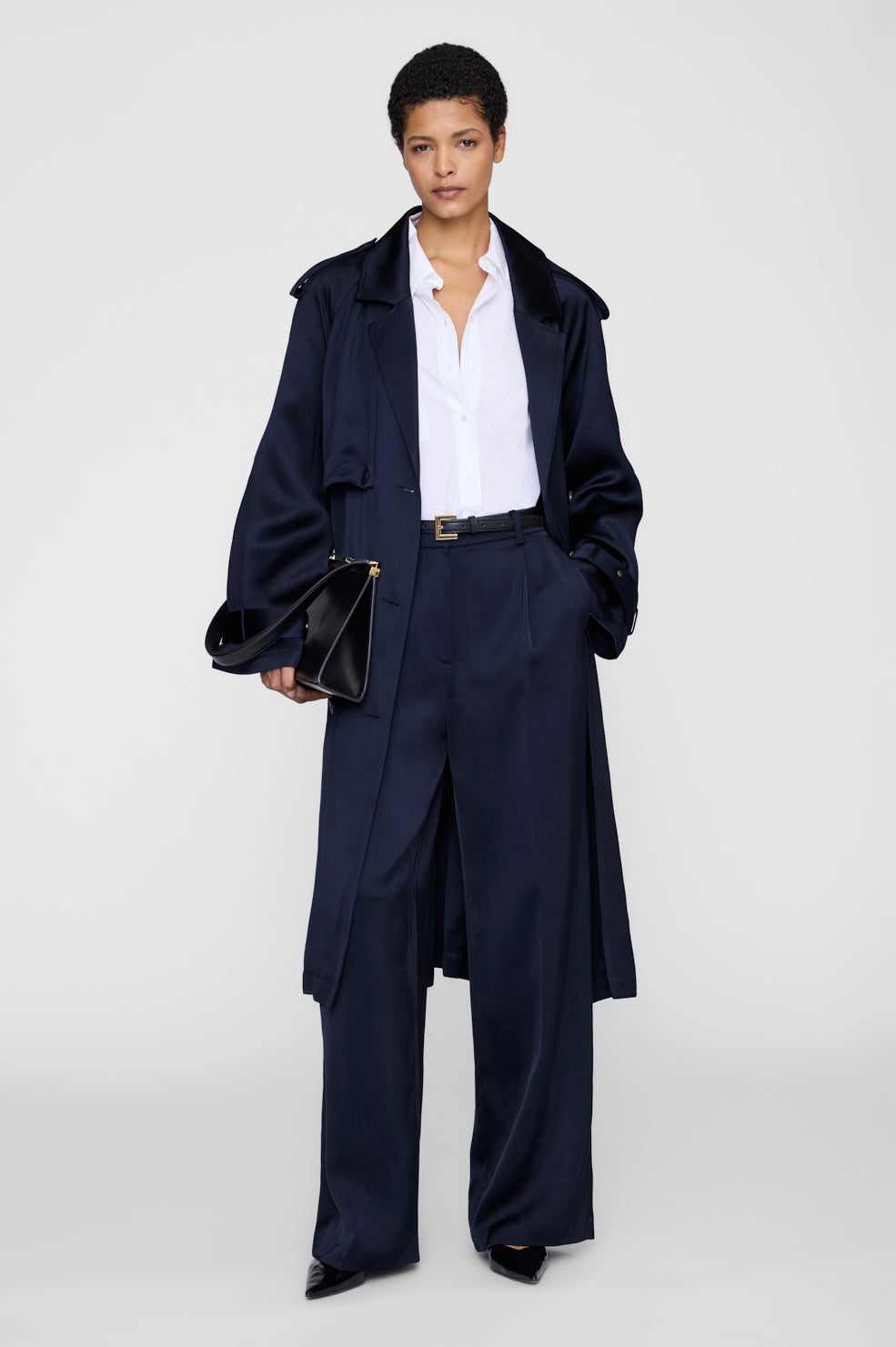 ANINE BING Rickie Maxi Trench - Navy - on model front