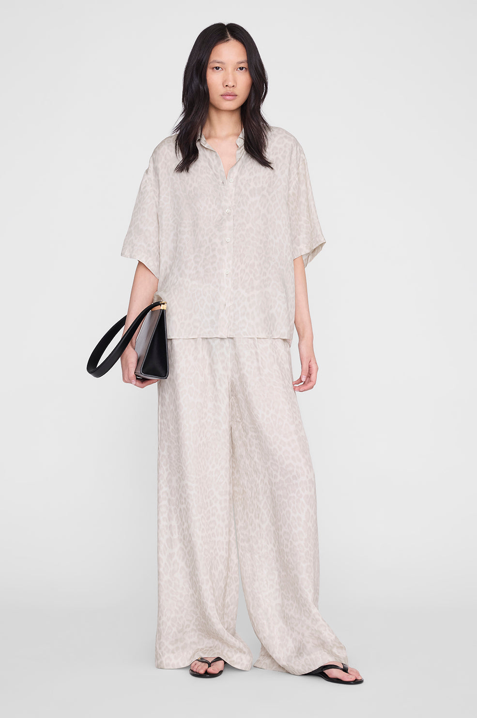 ANINE BING Roslyn Pant - Washed White Leopard - on model front
