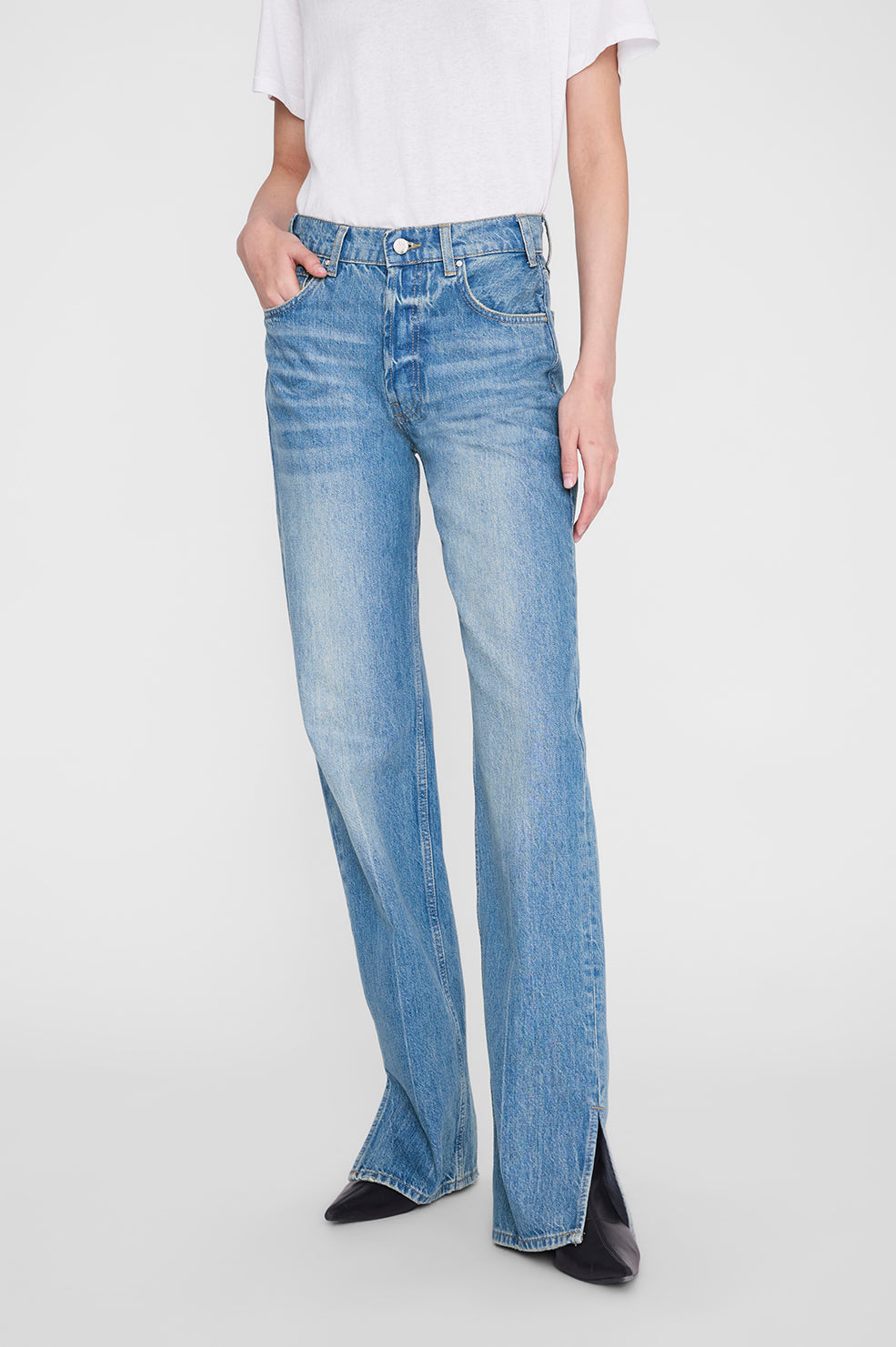 ANINE BING Roy Jean - Nordic Blue - on model front detail