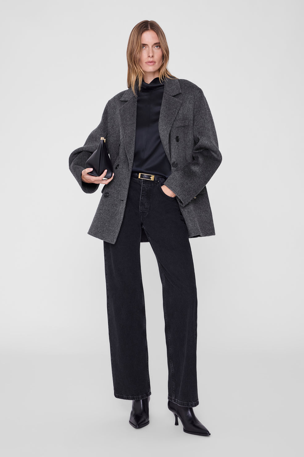 ANINE BING Sali Coat - Dark Grey on model front