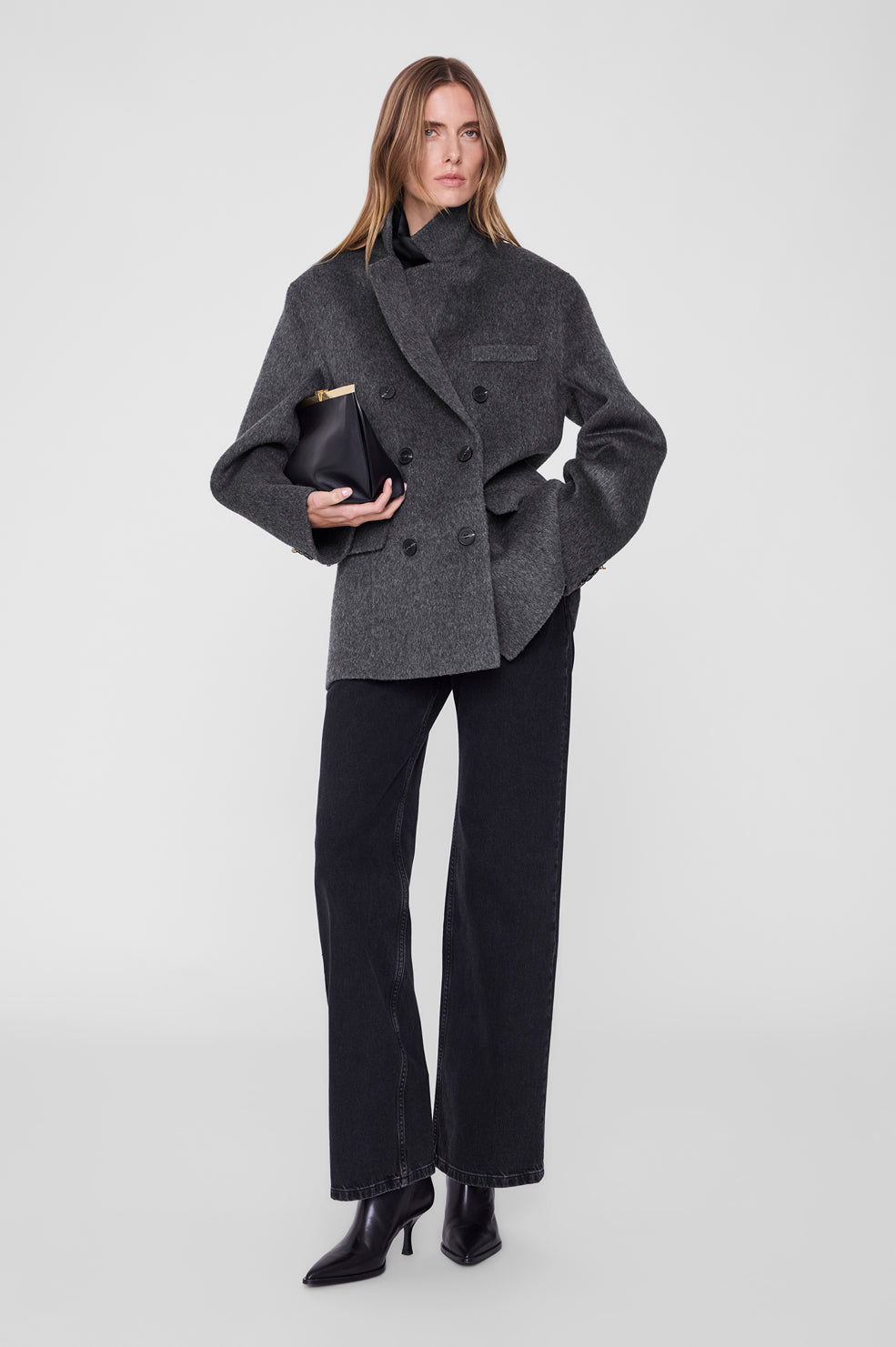 ANINE BING Sali Coat - Dark Grey on model front second image